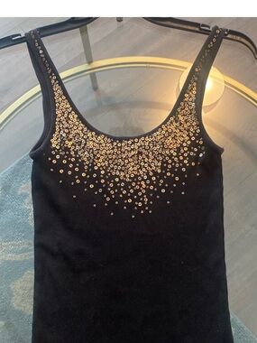 Victoria's Secret Black Tank Top with Gold Sequin Scoop